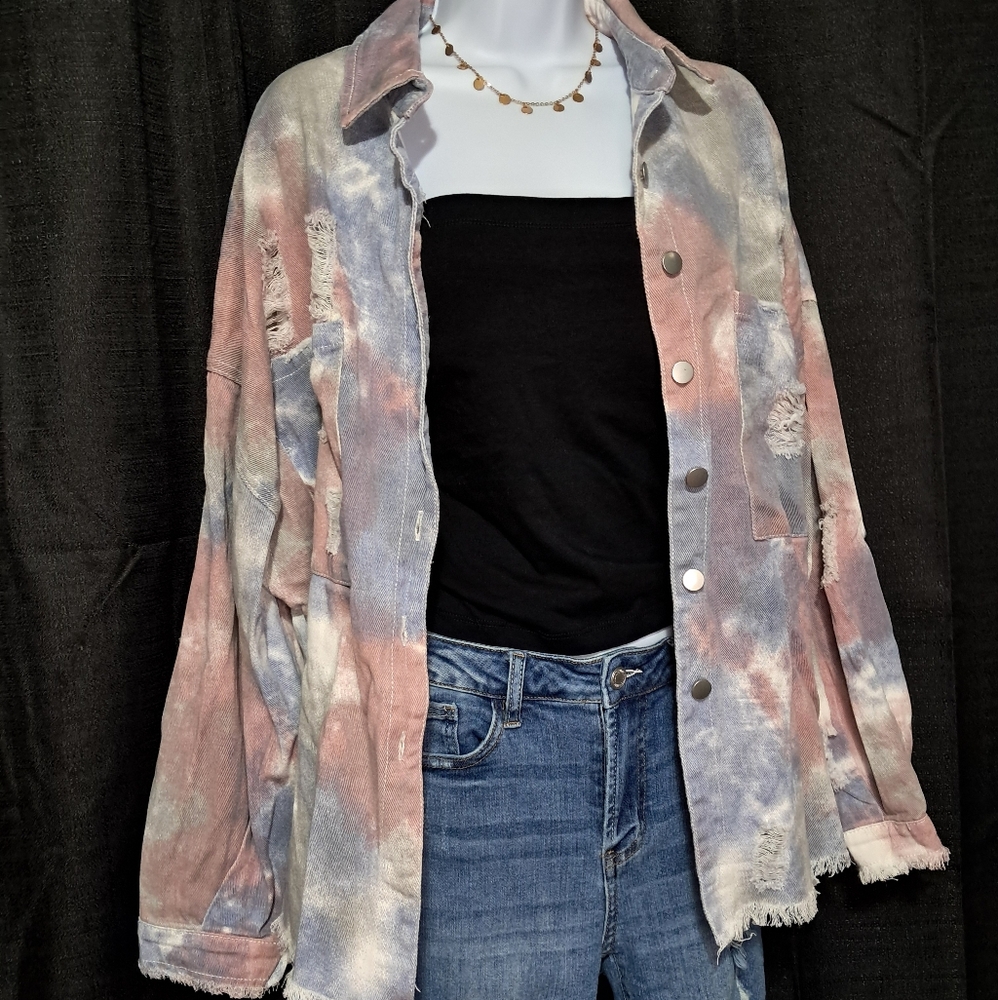 Tie-Dye Distressed Button-Up Diem Jacket